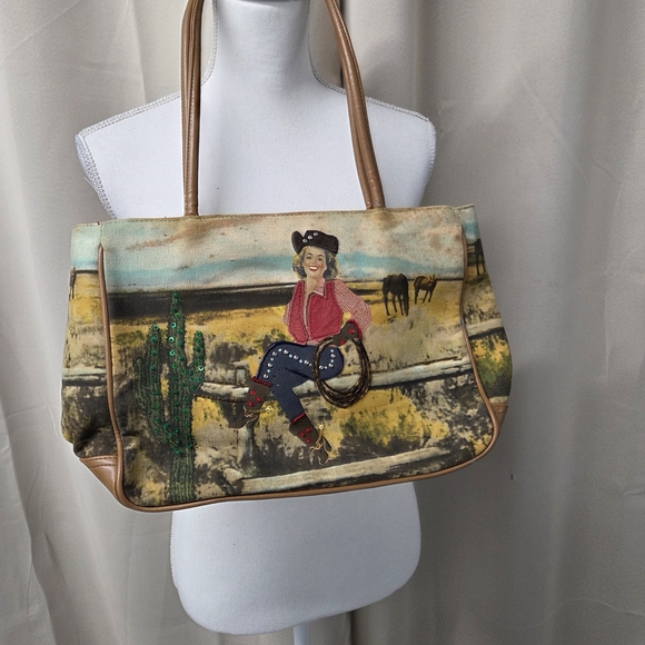 Vintage 1990s Western Themed Women's Tote Bag - Picture 2 of 9